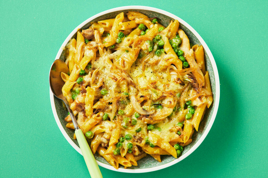 French Onion Chicken Thigh Pasta Bake